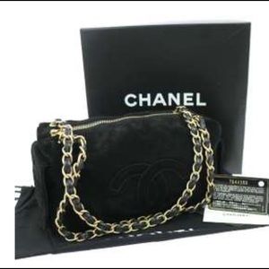 Chanel Black Suede Barrel Chain Flap Shoulder Bag